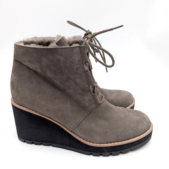 Eileen Fisher Alpine Shearing Leather Wedge Booties Graphite Size US10 EU41 - Picture 3 of 10